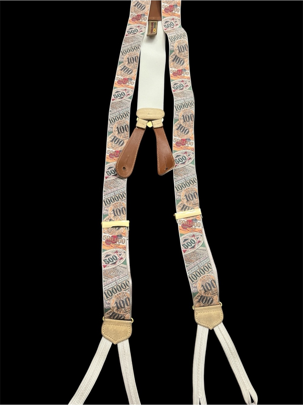 Trafalgar Cream & Brown Banknote Print Men's Suspenders